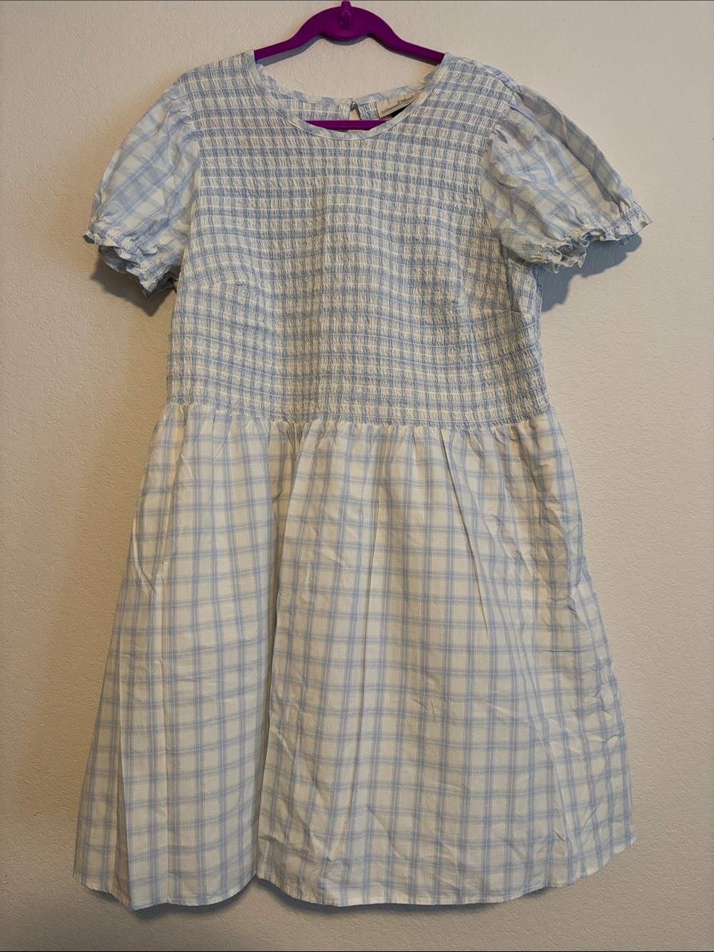 Universal Thread Light Blue & White Checked Smocked Mini Dress